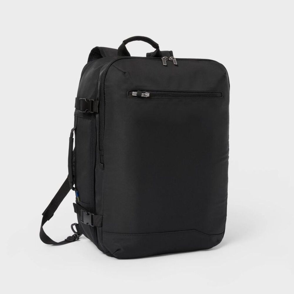 40L Expandable Travel Backpack Fits 15" Laptop - Solid Black